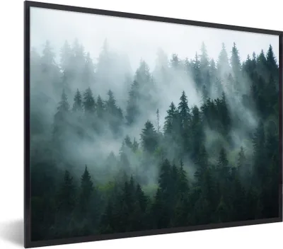 Produktbild von MuchoWow® Gerahmtes Poster Nebel - Bäume - Wald 40x30 cm - Poster mit Schwarzem Bilderrahmen Wandposter Rahmen Foto Bilder - Kunstposter - Wanddekorationen