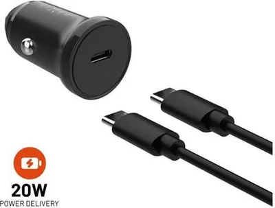 Obrázek produktu pro Set FIXED autonabíječky s USB-C výstupem a USB-C/USB-C kabelu, podpora PD, 1 metr, 20W, černá