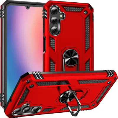 Produktbild von Schutzhülle für Samsung Galaxy A25 Dual Layer Robust Militäre Fallschutz Hülle mit Ringhalterung Ständer Rot