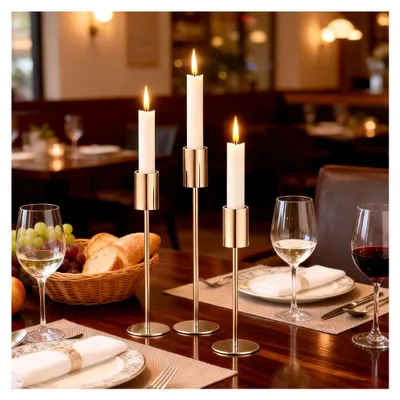 Produktbild von Kerzenständer Gold 3er Set, 22/27/32 cm Stabkerzenhalter aus Metall