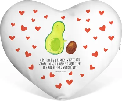 Produktbild von Mr. & Mrs. Panda Sofakissen Avocado Kern rollt - Weiß - Geschenk, Schwanger, Geburtstag, Liebeskissen, Baby, Dekokissen, Herzkissen, Liebe, Avocados, Kissen Herz