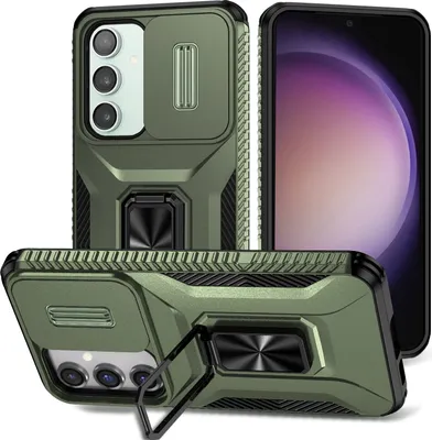 Obrázek produktu pro Dvouvrstvé pouzdro pro Samsung Galaxy S23 FE vojenská ochrana pouzdro s posuvnou ochranou kamery a držákem prstenu/stojánkem zelené