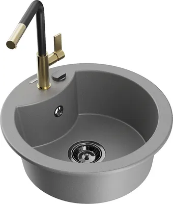 Produktbild von Mexen Diego 1-Becken-Granitspüle mit Mischbatterie Flora, Grau - 6512-71-670401-57-B