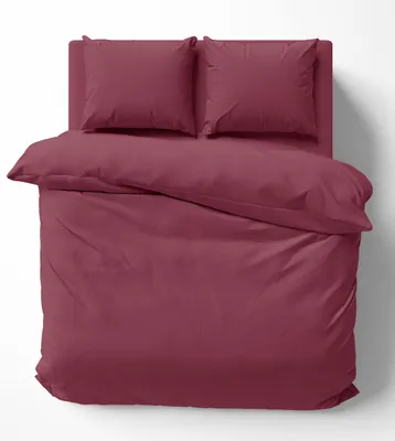 Produktbild von Bettwäsche-Set 200x200 cm Uni bordeaux Doppelbett Bettbezug Renforcé Baumwolle