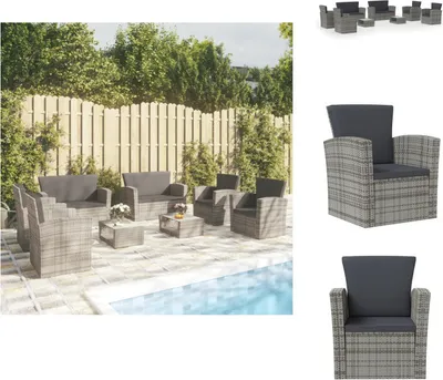Produktbild von vidaXL 8-tlg. Garten-Lounge-Set mit Kissen Poly Rattan Grau -  Gartenmöbel-Sets
