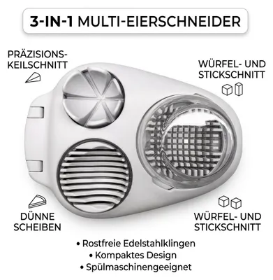 Image de Coupe-œufs 3 en 1 multifonction : tranches, sixièmes et dés - blanc