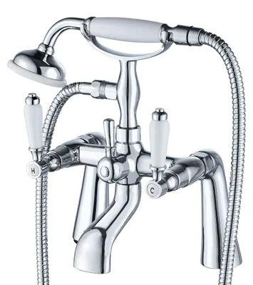 Wasserfall-Mischer Badarmatur mit Handbrause, Doppelhahn, Messing