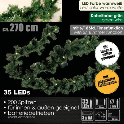 Produktbild von LEX Weihnachtsgirlande mit Lichterkette 35 LEDs batteriebetrieben für innen und außen