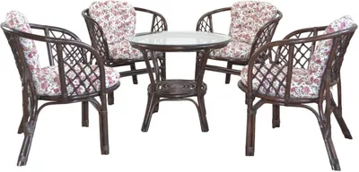 Produktbild von Rattansitzgruppe mit Kissenauflagen 9-Teilig, braun "Rosenmotiv"
