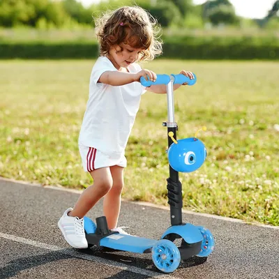 Imagen del producto de Sweiko, patinete infantil 5 en 1, patinete de propulsión, patinete urbano infantil, manillar con tubo telescópico, altura ajustable, color azul, dimensiones: 62 x 25 x 72,5 cm