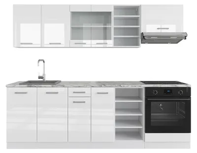 Zdjęcie produktu dla Zabudowa kuchenna Vicco R-Line Biały wysoki połysk/biały 240 cm bez blatu roboczego, Model 37671
