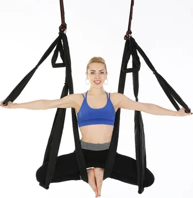Produktbild von Aerial Yoga Hängematten,Ultra Starke Antigravity Yoga Schaukel,Luft Trapez Kit - Inversionsübungen, Verbesserte Flexibilität & Kernfestigkeit （schwarz）