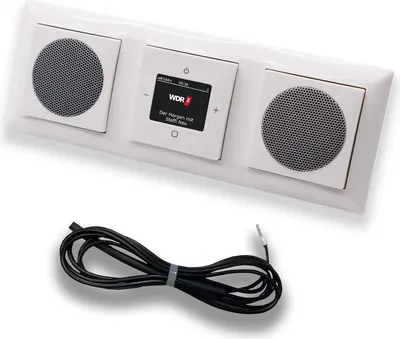 Produktbild von Busch Jäger DAB+ (DAB PLUS) Unterputz Radio 8215U-101 Balance SI alpinweiß, Set mit 2 x Lautsprecher, Abdeckungen, Rahmen + 0,9 m EBROM Wurfantenne zur Empfangsoptimierung - 8215 U – 101
