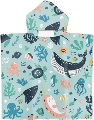 Imagen del producto de Toalla de microfibra para niños, 60 x 60 cm, con capucha, ideal para nadar