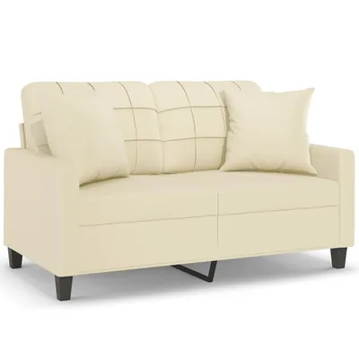 Image de vidaXL Canapé 2 places avec coussins décoratifs Crème 120 cm Similicuir