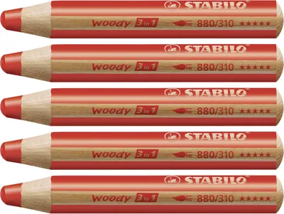 Image de Stabilo - crayon de couleur 880 Woody 3 en 1 rouge | 5 pièces