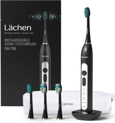 Produktbild von Elektrische Zahnbürste Schallzahnbürste mit 4 Aufsteckbürsten und Timer, 3 Modi & 3 Vibrationsstärken mit Reisetasche