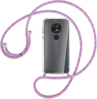 Produktbild von Handykette Backcover-Schutzhülle mit Band (Metall silberfarben) für Motorola Moto G7 Play - lila/rosa/blau