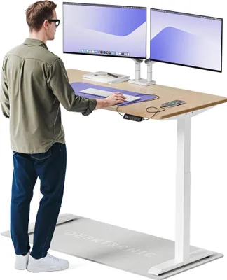 Produktbild von Desktronic HomeOne Elektrisch höhenverstellbarer Schreibtisch 140x70cm Bambus/Weiß mit Memory-Funktion, Anti-Kollisions Technologie, USB-A und USB-C-Ladeanschlüssen