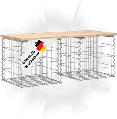 Produktbild von DELUKE® Gartenbank Gabionen BIKS aus Stahl | 103x44x42cm Kiefernholz Natur | Gabionenbank Gartentisch aus Gabionen Steinkorb Gabionengitter Ziergabione Drahtkorb befüllbar