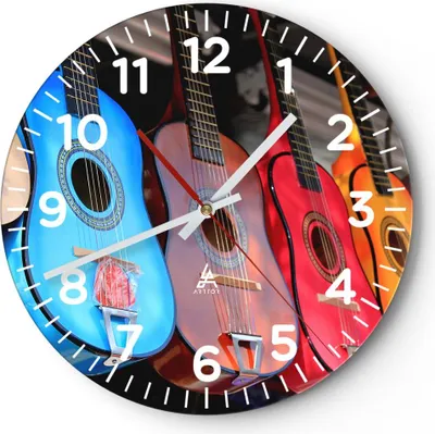 Produktbild von Wanduhr - Rund - Glasuhr - Gitarre Musik Instrument Mexiko - 30x30cm - Schleichendes Uhrwerk - Lautlos - zum Aufhängen bereit - Dekoration Modern - Wanddekoration aus Glas - C4AR30x30-2221