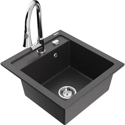 Obrázek produktu pro Mexen Vito 1-miskový granitový dřez s kuchyňskou baterií Elia, Skvrnitá černá - 6503-76-670101-00