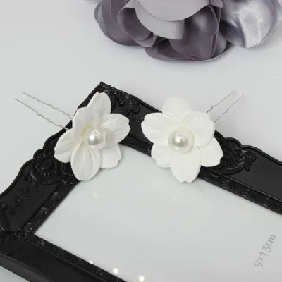 Produktbild von 2 Große Blumen Haarnadel mit Perlen Braut Kommunion Hochzeit Hairpin Weiß