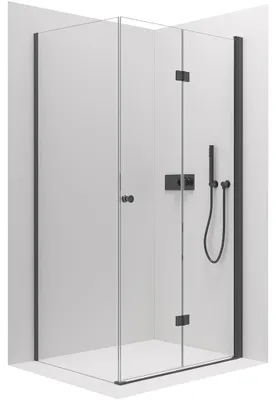 Immagine prodotto di Cabina doccia Volpe L/P - 6 mm - nera opaca, vetro trasparente - 60x90x190 cm - a battente