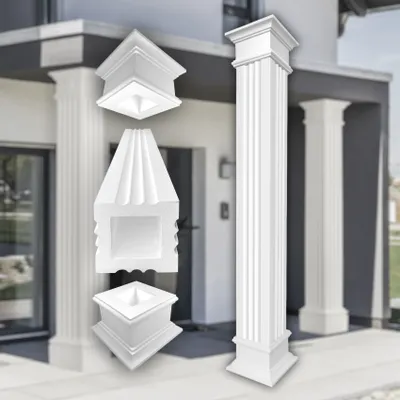 Produktbild von PRESTIGE DECOR Säule mit Teil-Kannelierung 405x405mm Quadratisch Kunstharzputz weiß, Fassadenverkleidung aussen Stucksäule Wandverkleidung (LC109 Komplettset 4, Größe L geschlossen)
