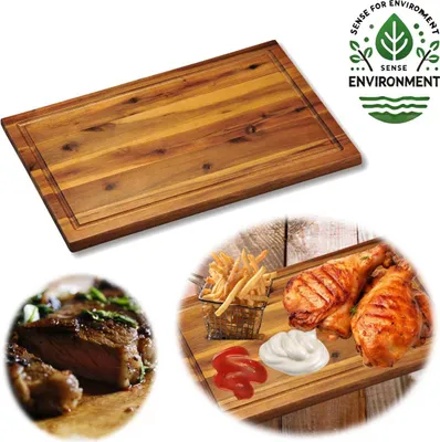 Produktbild von LS-LebenStil Schneidebrett Holz Akazie - 32x21x1,5cm Holzbrett - antibakteriell - Schneidbrett Saftrille - Tranchierbrett Holzbrett Küchenbrett