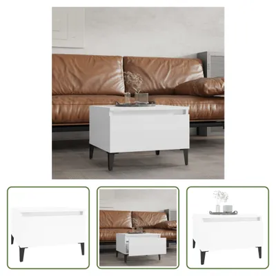 Zdjęcie produktu dla The Living Store stolik boczny biały wysoki połysk 50x46x35 cm materiał drewnopochodny