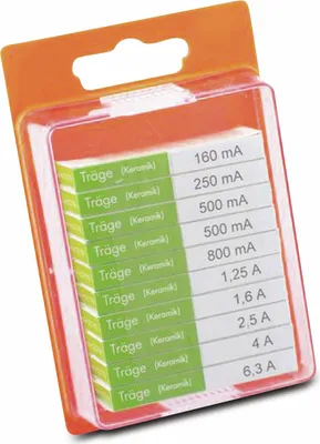 Produktbild von ESKA Feinsicherung-Sortiment, 122850, Keramik, (Ø x L) 5 mm x 20 mm Träge -T- Inhalt 100 St.