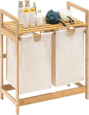 Zdjęcie produktu dla Bambusowy suszarka do bielizny z 2 szufladami, 73 x 64 x 33 cm, kolor kości słoniowej