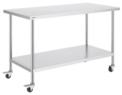 Obrázok produktu pre Pracovný stôl z nehrdzavejúcej ocele, komerčný prípravný stôl, rozmery 30 x 60 palcov, so 4 kolieskami
