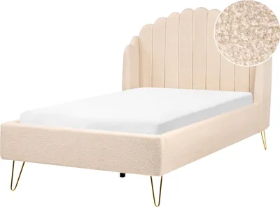 Produktbild von BELIANI Polsterbett Beige Bouclé mit Lattenrost 120x200 cm Hohes Kopfteil Vertikale Steppung Muschel-Design Schlafzimmer Doppelbett Ohrenbett Modern