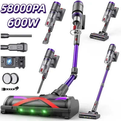 Produktbild von Akku Staubsauger mit 58KPa Saugkraft, 75 Minuten Laufzeit, 250° flexibler Bürste und LED-Staubdetektion – leise und kraftvoll mit smartem Display, Akku Stielstaubsauger für Teppich, Hartboden und Tierhaare