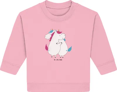 Produktbild von Mr. & Mrs. Panda Organic Baby Pullover Einhörner Umarmen 6. - 12. Monat - Baumwolle Pink - Geschenk, Schwester, Unicorn, Familie, Einhorn, Bullover, Freundin, Liebe