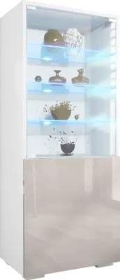 Produktbild von Vladon Vitrine Granada,  Germany, Vitrinenschrank mit Glastür und Glaseinsatz inkl. LED, Weiß matt/Sandgrau Hochglanz (50 x 122,5 x 34,5 cm)