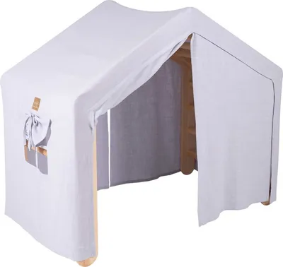 Produktbild von MeowBaby® Großes Haus mit faltbarer Kinderleiter 112x61x94 cm für das Zimmer. Holz, Leinen, Baumwolle, Graublaues Haus, Leiter Natur