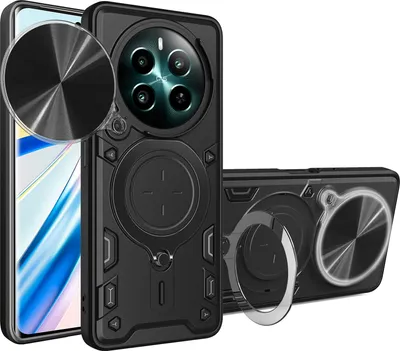 Obrázek produktu pro Pouzdro pro Realme 12+ dvojvrstvé odolné pouzdro s ochranným krytem kamery a kruhovým stojánkem na prsten Černý