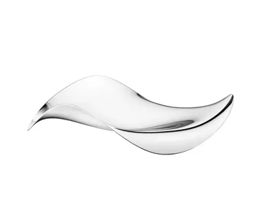 A sleek, modern silver tray with a wavy, organic design, presented against a plain white background.