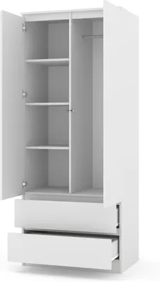 Imagen del producto de Armario blanco de dos puertas y dos cajones, armario pequeño de 80 cm