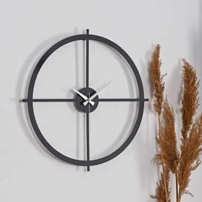 Produktbild von Opviq, Nuvola - Black, Dekorative Metall-Wanduhr, 100 % METALL, Schwarz, 50 x 50 cm