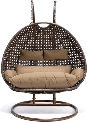 Produktbild von HOME DELUXE - Hängesessel TWIN - Braun, Höhe 195 cm - inkl. Regenabdeckung, Gestell, Sitz- und Rückenkissen I Polyrattan Hängestuhl Gartenschaukel Hängekorb