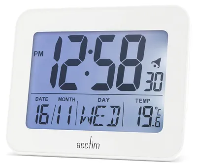 Digitaler Nachttischwecker, Superbrite® Display, Metall, weiß