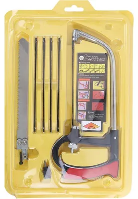 Produktbild von Bügelsäge Set mit 7 Sägeblättern für Holz & Metall, HSS Stahl, ergonomischer Griff