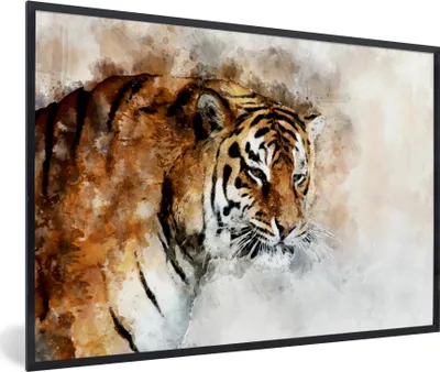 Produktbild von MuchoWow® MuchoWow® Gerahmtes Poster Tiger - Augen - Gemälde 60x40 cm - Poster mit zchwarzem Bilderrahmen - Printing - Wanddeko Schlafzimmer