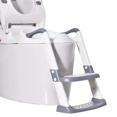 Produktbild von Toilettensitz für Kinder mit Treppenstufen: Höhenverstellbarer, faltbarer Toilettentrainer für Jungen und Mädchen mit Spritzschutz und Griffen (Weiß).