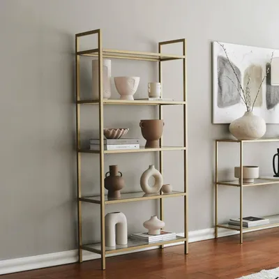 Immagine prodotto di Dmora Libreria Stratonice 30x80x165h cm oro, 5 Ripiani Portata Ripiani 35