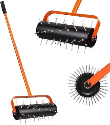 Produktbild von Rasenlüfter Walze, Rasenbelüfter Manuell, Handvertikutierer Rollend | Mit 42 Nägeln 5cm & Spritzschutz, Rasenbelüfter Gartenwalze, Vertikutierer Rasenwalze für Garten, Hof, Terrasse, 120 x 40cm